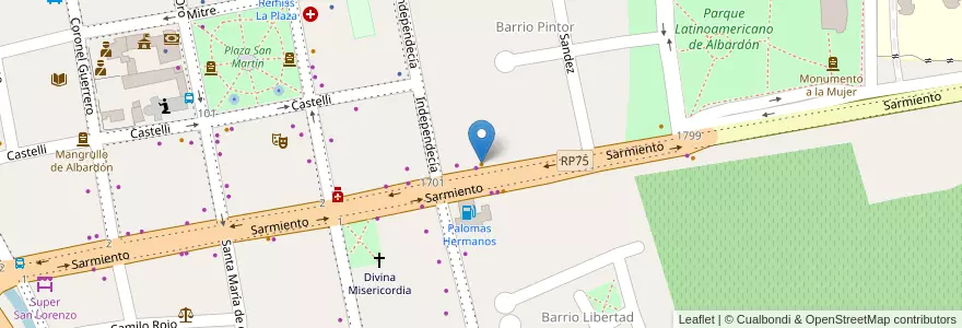 Mapa de ubicacion de Aromas y Sabores en アルゼンチン, サンフアン州, チリ, Albardón.
