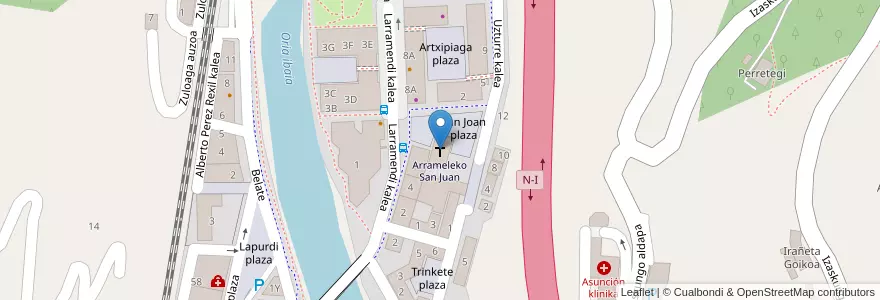 Mapa de ubicacion de Arrameleko San Juan en 西班牙, 巴斯克, Gipuzkoa, Tolosaldea, Tolosa.
