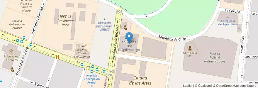 Mapa de ubicacion de Artes aplicadas Lino E. Spilimbergo en Argentina, Córdova, Departamento Capital, Pedanía Capital, Córdoba, Municipio De Córdoba.