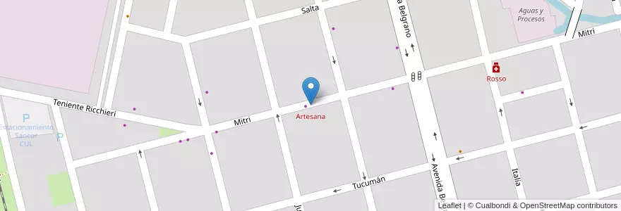 Mapa de ubicacion de Artesana en Argentine, Santa Fe, Departamento Castellanos, Municipio De Sunchales.