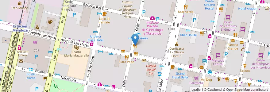 Mapa de ubicacion de Arturito Parrilla en 아르헨티나, 칠레, Mendoza, Departamento Capital, Ciudad De Mendoza.