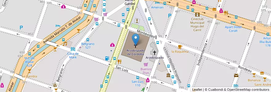 Mapa de ubicacion de Arzobispado de Córdoba en Argentina, Córdova, Departamento Capital, Pedanía Capital, Córdoba, Municipio De Córdoba.