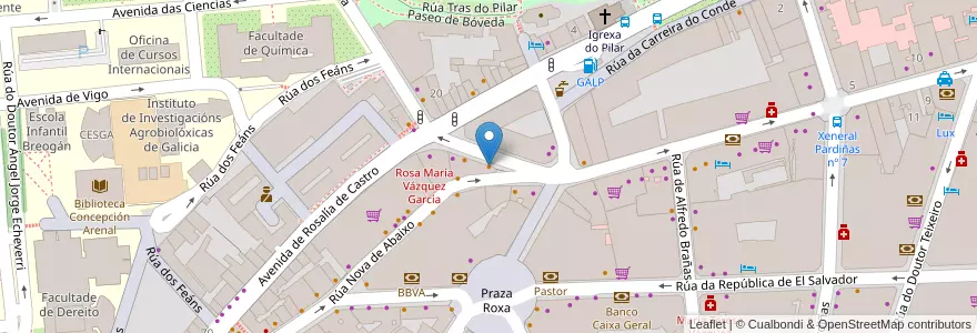 Mapa de ubicacion de Asador Castellano en İspanya, Galicia / Galiza, A Coruña, Santiago, Santiago De Compostela.