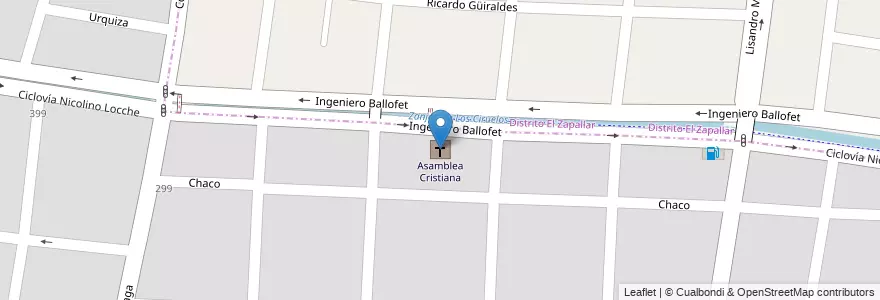 Mapa de ubicacion de Asamblea Cristiana en アルゼンチン, チリ, メンドーサ州, Departamento Las Heras.
