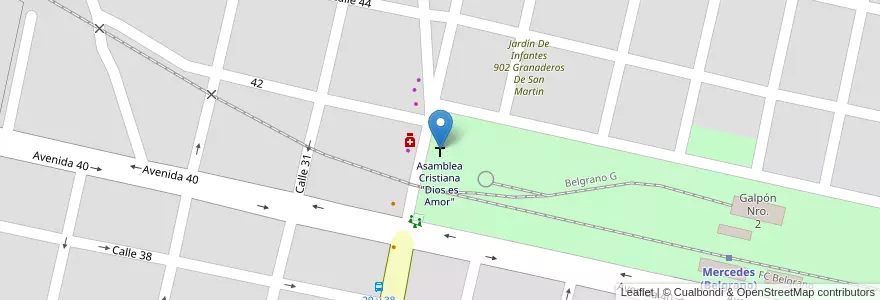 Mapa de ubicacion de Asamblea Cristiana "Dios es Amor" en 阿根廷, 布宜诺斯艾利斯省, Partido De Mercedes, Mercedes.