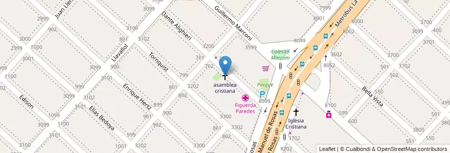 Mapa de ubicacion de asamblea cristiana en アルゼンチン, ブエノスアイレス州, Partido De La Matanza, Isidro Casanova.