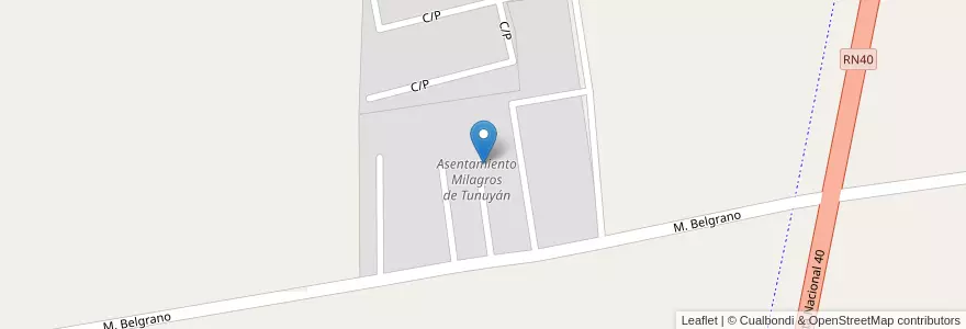 Mapa de ubicacion de Asentamiento Milagros de Tunuyán en 阿根廷, 智利, Mendoza, Departamento Tunuyán, Distrito El Totoral.