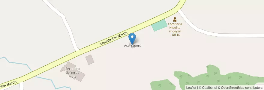 Mapa de ubicacion de Aserradero en Arjantin, Misiones, Departamento San Ignacio, Municipio De Hipólito Yrigoyen.