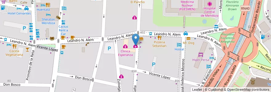 Mapa de ubicacion de Asistir Clinica en Arjantin, Şili, Mendoza, Departamento Capital, Ciudad De Mendoza, Sección 3ª Parque O'Higgins.