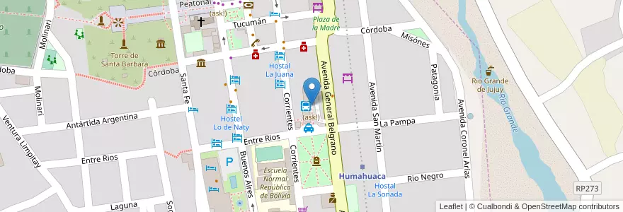 Mapa de ubicacion de (ask!) en 아르헨티나, Jujuy, Departamento Humahuaca, Municipio De Humahuaca, Humahuaca.
