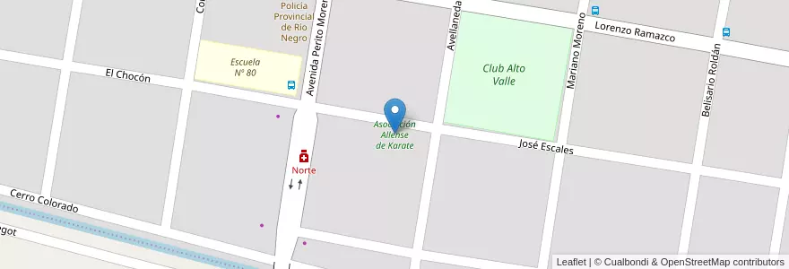 Mapa de ubicacion de Asociación Allense de Karate en Argentina, Chile, Wilayah Río Negro, Municipio De Allen, Departamento General Roca.