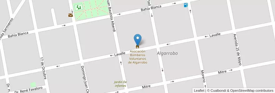 Mapa de ubicacion de Asociación Bomberos Voluntarios de Algarrobo en Argentina, Provincia Di Buenos Aires, Partido De Villarino, Algarrobo.