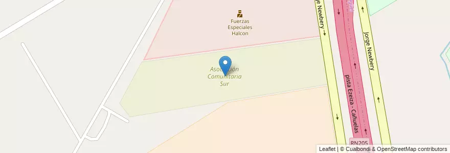 Mapa de ubicacion de Asociación Comunitaria Sur en アルゼンチン, ブエノスアイレス州, Partido De Esteban Echeverría, Aeropuerto Internacional Ezeiza.