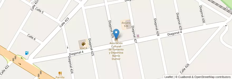 Mapa de ubicacion de Asociación Cultural de Fomento y Deportiva Barrio Dumor, Villa Elisa en Arjantin, Buenos Aires, Partido De La Plata, Villa Elisa.