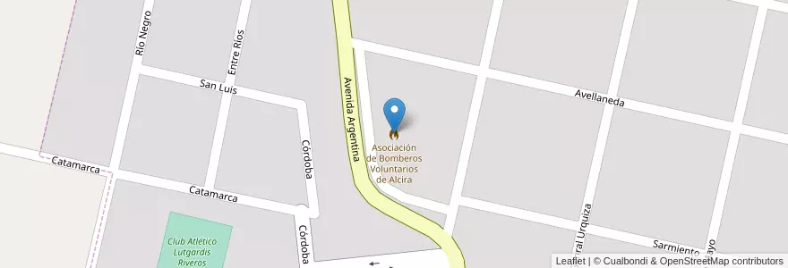Mapa de ubicacion de Asociación de Bomberos Voluntarios de Alcira en Аргентина, Кордова, Departamento Río Cuarto, Pedanía Tegua, Municipio De Alcira, Alcira.