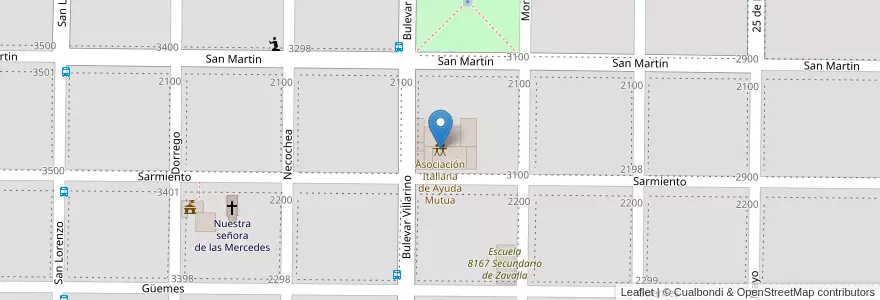 Mapa de ubicacion de Asociación Italiana de Ayuda Mutua en 아르헨티나, Santa Fe, Municipio De Zavalla, Departamento Rosario, Zavalla.