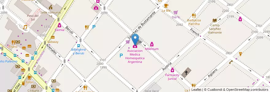 Mapa de ubicacion de Asociacion Medica Homeopatica Argentina, Recoleta en 阿根廷, Ciudad Autónoma De Buenos Aires, Comuna 2, 布宜诺斯艾利斯.
