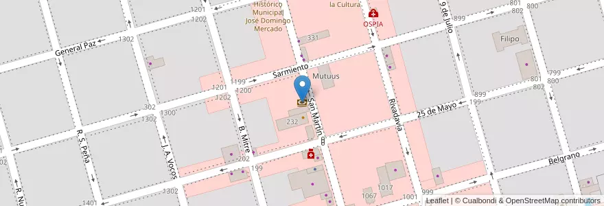 Mapa de ubicacion de Asociación mutual Arroyito en Arjantin, Córdoba, Departamento San Justo, Municipio Arroyito, Pedanía Arroyito, Arroyito.