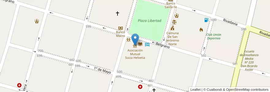 Mapa de ubicacion de Asociación Mutual Suiza Helvetia en Argentine, Santa Fe, Departamento Las Colonias, Municipio De San Jerónimo Norte, San Jerónimo Norte.
