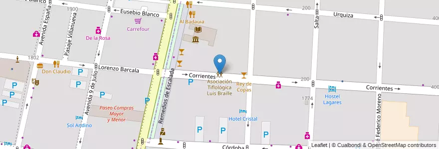 Mapa de ubicacion de Asociación Tiflológica Luis Braille en アルゼンチン, チリ, メンドーサ州, Departamento Capital, Ciudad De Mendoza, Sección 3ª Parque O'Higgins.