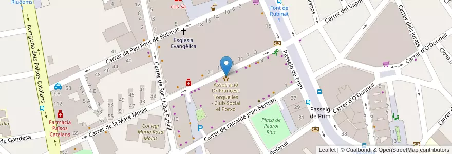 Mapa de ubicacion de Associació Dr Francesc Torquelles - Club Social el Porxo en 스페인, Catalunya, Tarragona, Baix Camp, Reus.