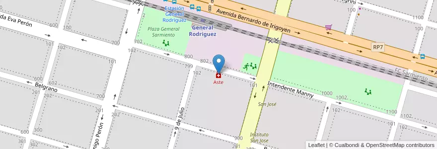 Mapa de ubicacion de Aste en Argentina, Buenos Aires, Partido De General Rodríguez.