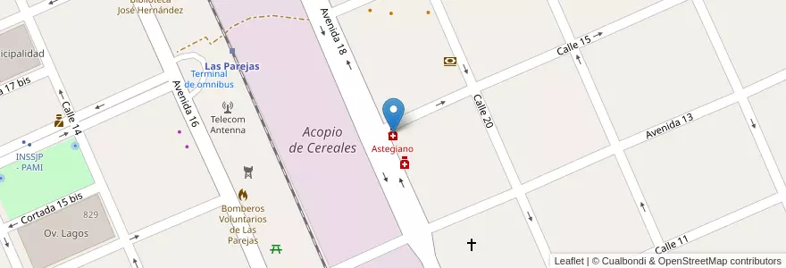 Mapa de ubicacion de Astegiano en Argentina, Santa Fe, Departamento Belgrano, Municipio De Las Parejas, Las Parejas.