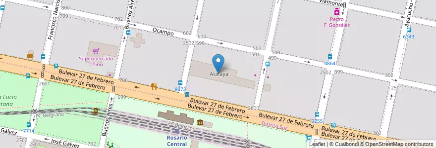 Mapa de ubicacion de Atalaya en Argentinien, Santa Fe, Departamento Rosario, Municipio De Rosario, Rosario.
