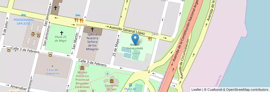 Mapa de ubicacion de Ateneo Inmaculada en アルゼンチン, サンタフェ州, Departamento La Capital, Santa Fe Capital, Santa Fe.