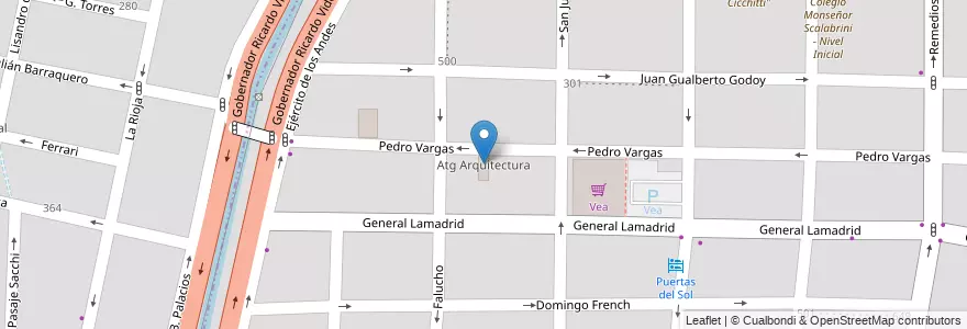 Mapa de ubicacion de Atg Arquitectura en Argentinien, Chile, Mendoza, Distrito Dorrego.
