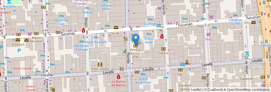 Mapa de ubicacion de Athena Bitcoin ATM, San Nicolas en 阿根廷, Ciudad Autónoma De Buenos Aires, Comuna 1, 布宜诺斯艾利斯.