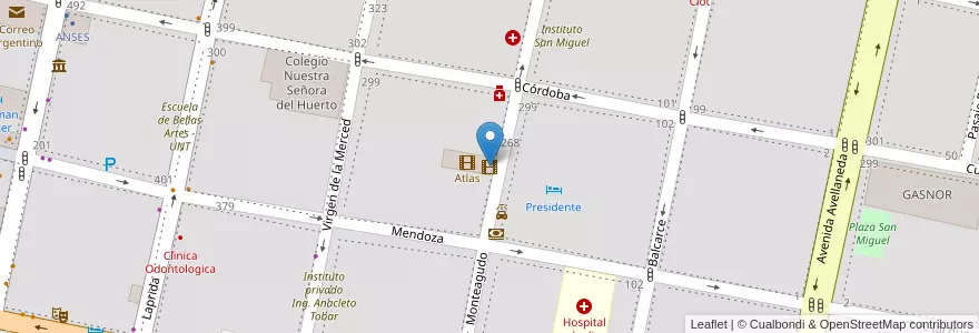 Mapa de ubicacion de Atlas en 아르헨티나, Tucumán, San Miguel De Tucumán, Departamento Capital, San Miguel De Tucumán.