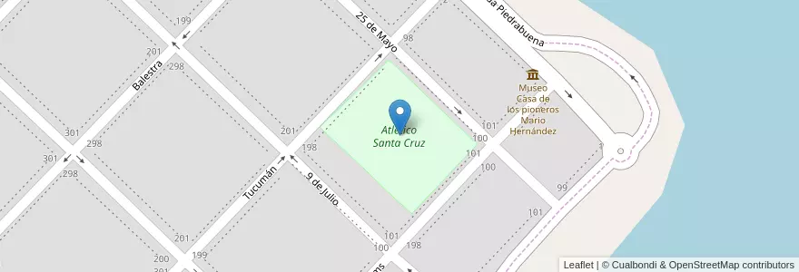 Mapa de ubicacion de Atletico Santa Cruz en アルゼンチン, チリ, サンタクルス州, Corpen Aike, Puerto Santa Cruz.