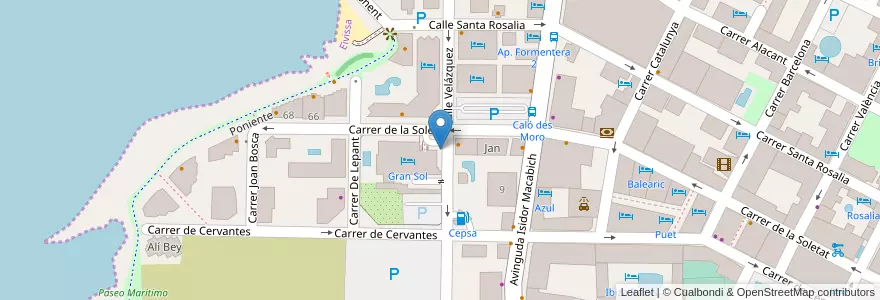 Mapa de ubicacion de Atm Cajero en اسپانیا, جزایر بالئارس, España (Mar Territorial), جزایر بالئارس, Eivissa, Sant Antoni De Portmany.