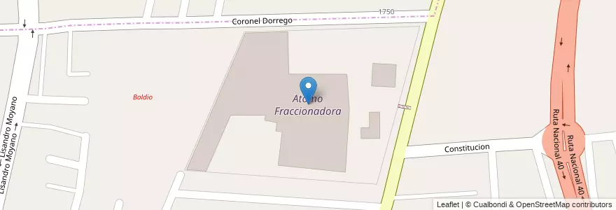 Mapa de ubicacion de Atomo Fraccionadora en アルゼンチン, チリ, メンドーサ州, Departamento Las Heras, Distrito El Plumerillo.