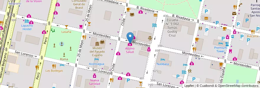Mapa de ubicacion de Attimo Salud en Argentine, Chili, Mendoza, Departamento Capital, Sección 2ª Barrio Cívico, Ciudad De Mendoza.