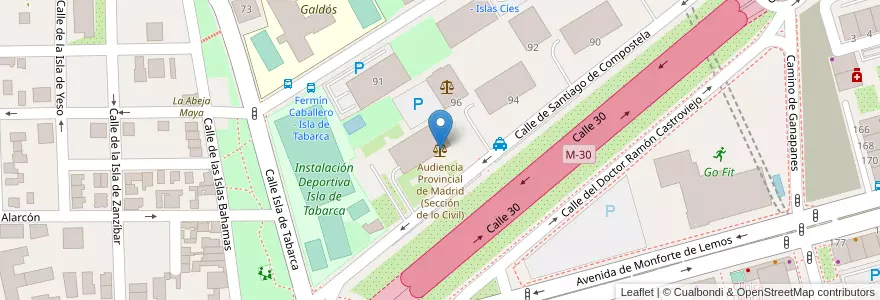 Mapa de ubicacion de Audiencia Provincial de Madrid (Sección de lo Civil) en スペイン, マドリード州, Comunidad De Madrid, Área Metropolitana De Madrid Y Corredor Del Henares, Madrid.