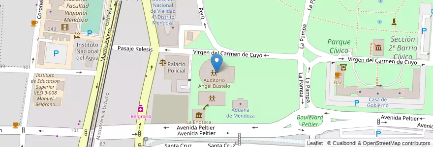 Mapa de ubicacion de Auditorio Angel Bustelo en Argentina, Chile, Mendoza, Departamento Capital, Sección 2ª Barrio Cívico, Ciudad De Mendoza.