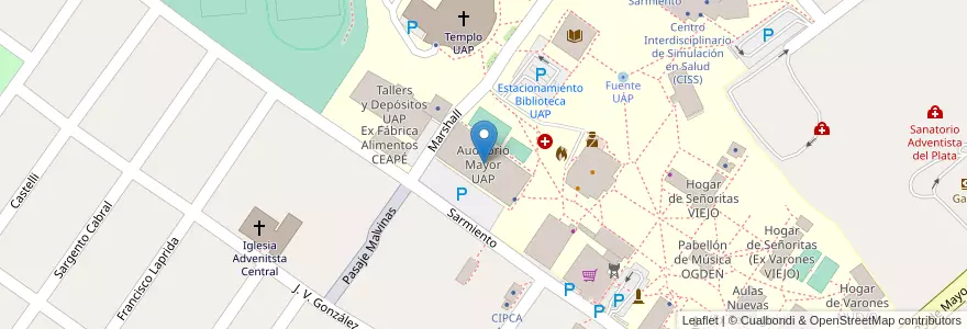 Mapa de ubicacion de Auditorio Mayor UAP en アルゼンチン, エントレ・リオス州, Departamento Diamante, Libertador San Martín, Distrito Palmar.