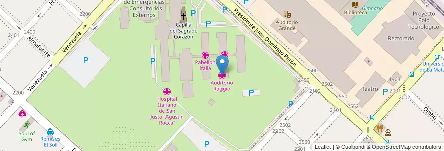 Mapa de ubicacion de Auditorio Raggio en アルゼンチン, ブエノスアイレス州, Partido De La Matanza, San Justo.