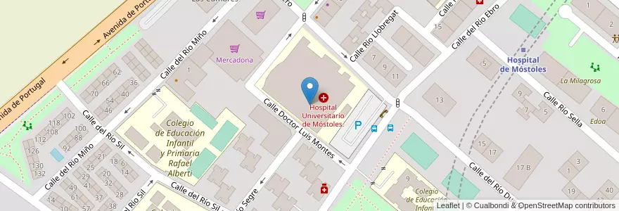 Mapa de ubicacion de Aula Hospitalaria Hosp. Gral. Móstoles en 西班牙, Comunidad De Madrid, Comunidad De Madrid, Área Metropolitana De Madrid Y Corredor Del Henares, Móstoles.