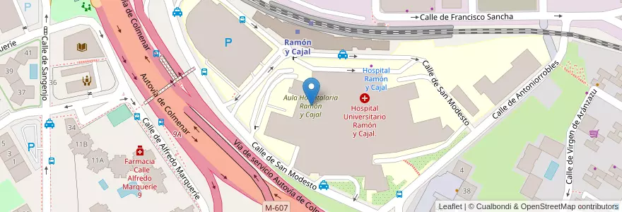 Mapa de ubicacion de Aula Hospitalaria Ramón y Cajal en Espanha, Comunidade De Madrid, Comunidade De Madrid, Área Metropolitana De Madrid Y Corredor Del Henares, Madrid.