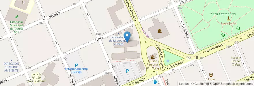Mapa de ubicacion de Aula Laboratorio Depto Geografía en آرژانتین, چوبوت, Trelew, Departamento Rawson.