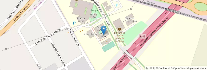Mapa de ubicacion de Aulas 400 en 阿根廷, 布宜诺斯艾利斯省, Partido De Luján.