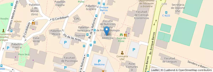 Mapa de ubicacion de Aulas Medicina en アルゼンチン, コルドバ州, Departamento Capital, Pedanía Capital, Córdoba, Municipio De Córdoba.