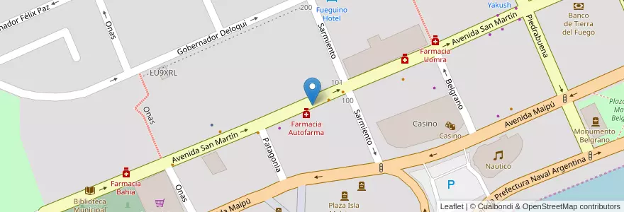 Mapa de ubicacion de auto farma en 아르헨티나, Departamento Ushuaia, 칠레, 티에라델푸에고주, Ushuaia.