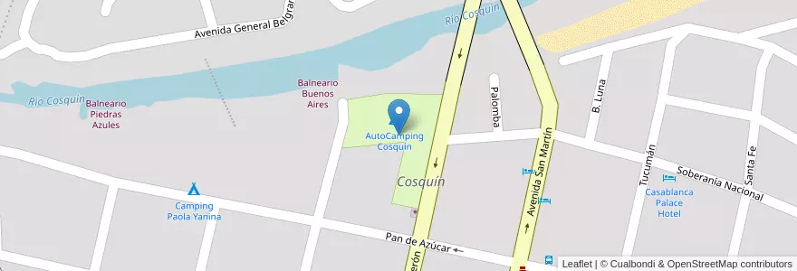 Mapa de ubicacion de AutoCamping Cosquín en Argentinië, Córdoba, Departamento Punilla, Pedanía Rosario, Municipio De Cosquín, Cosquín.