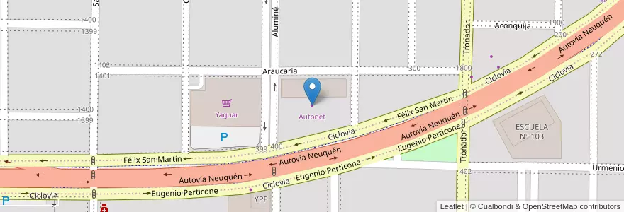 Mapa de ubicacion de Autonet en آرژانتین, شیلی, استان نئوکن, Departamento Confluencia, Municipio De Neuquén, Neuquén.