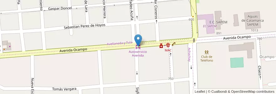 Mapa de ubicacion de Autoservicio Avenida en Argentina, Catamarca, Departamento Capital, Municipio De San Fernando Del Valle De Catamarca, San Fernando Del Valle De Catamarca.