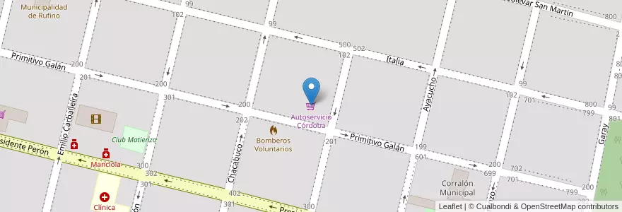 Mapa de ubicacion de Autoservicio Córdoba en 아르헨티나, Santa Fe, Departamento General López, Municipio De Rufino.